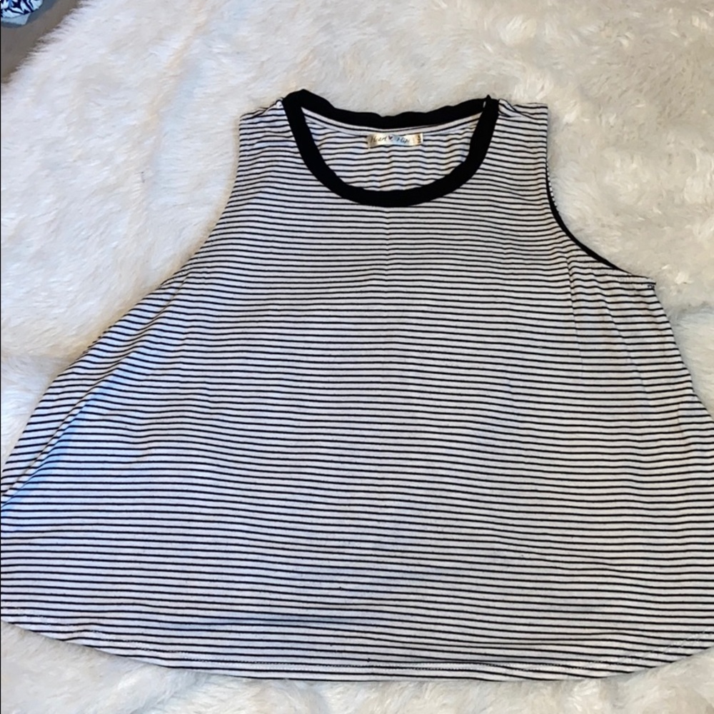 Black and White striped flower tank top